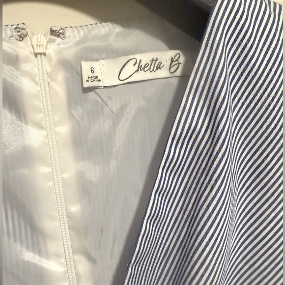 Chetta B EUC Size 6 Blue & White Paris Themed Sleeveless Retro Mini Dress (0676) - Picture 4 of 13